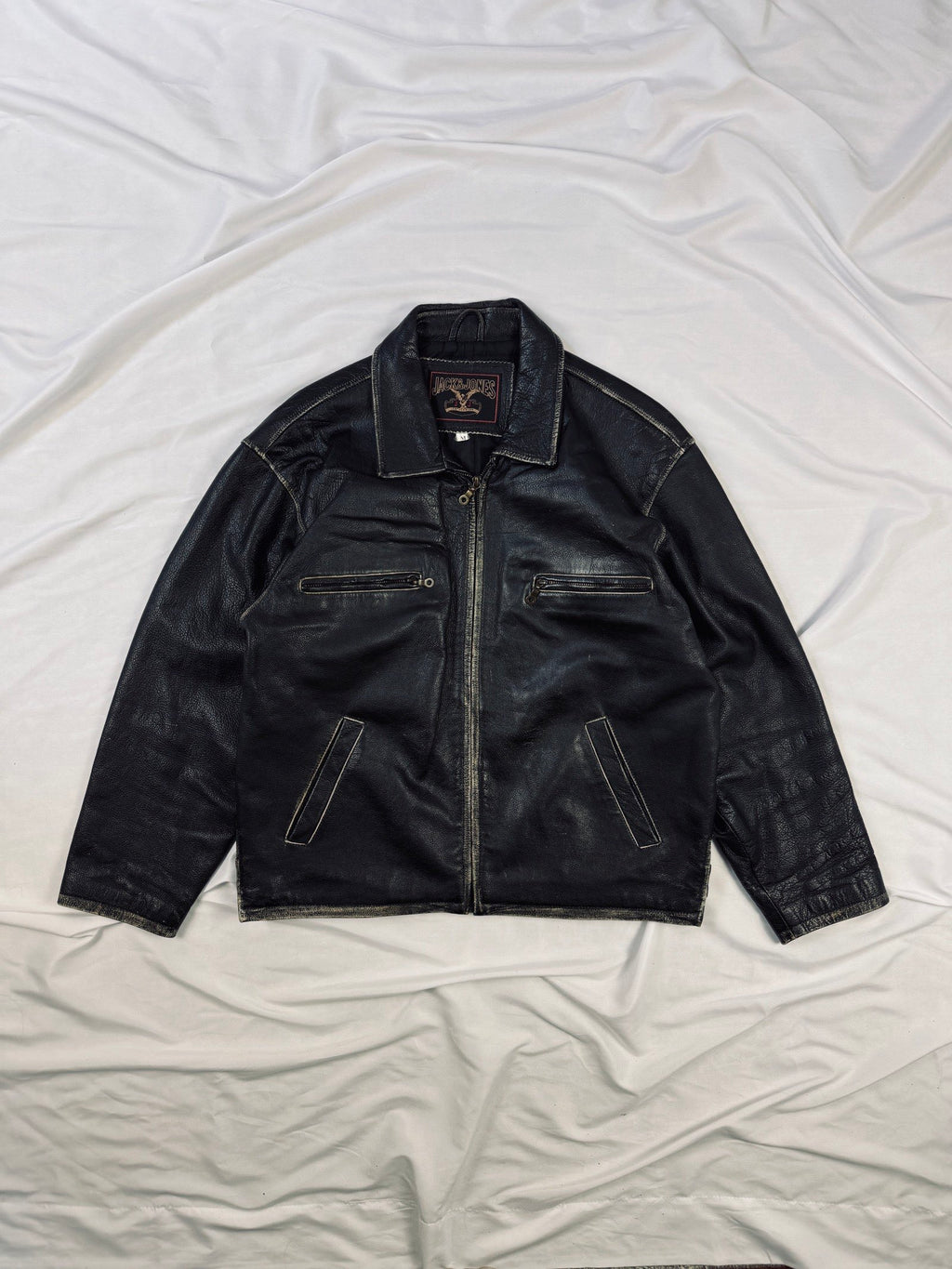 90s Patina straight cut leather jacket Jack & Johnes USA