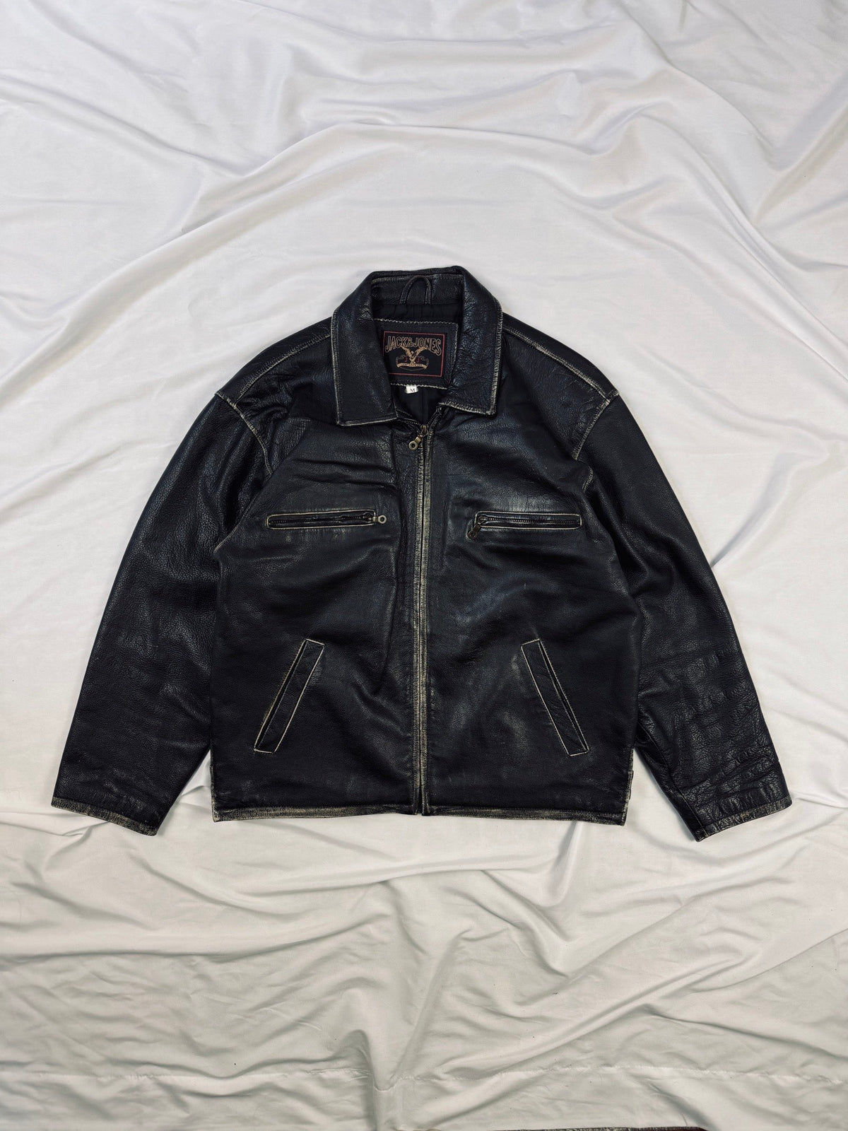 90s Patina straight cut leather jacket Jack & Johnes USA