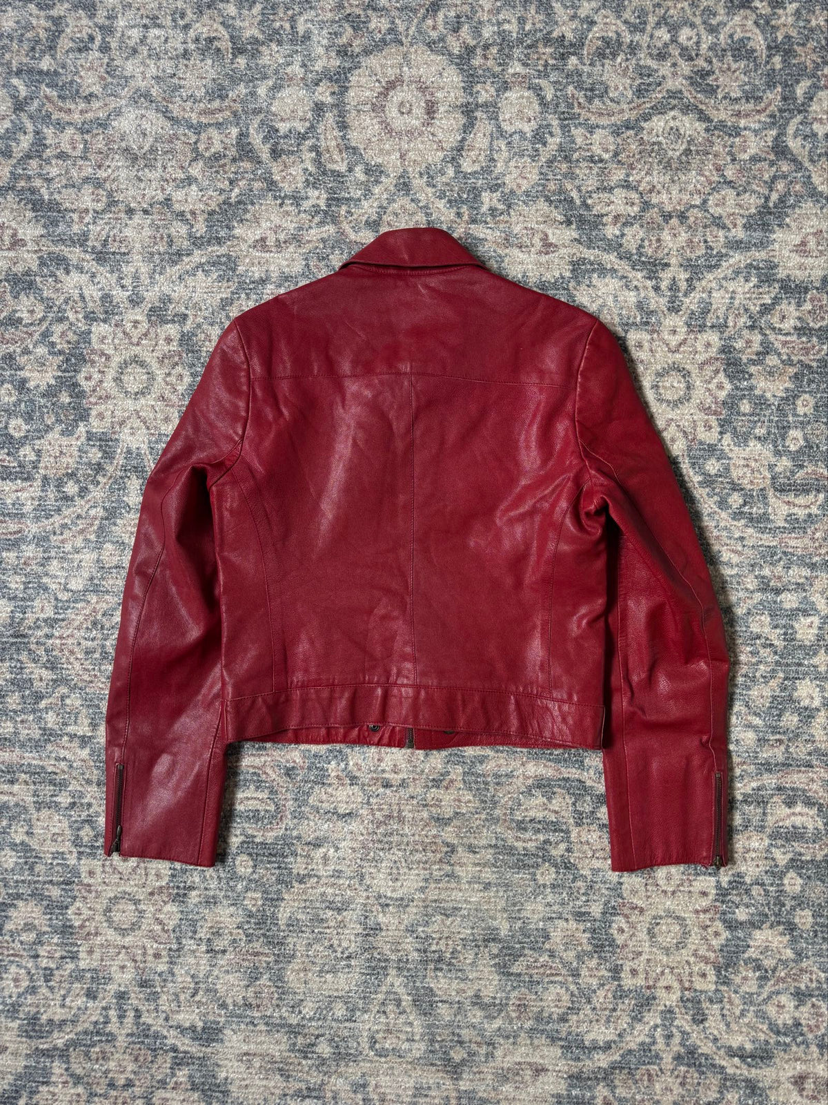 Vintage cherry red biker cropped leather jacket y2k