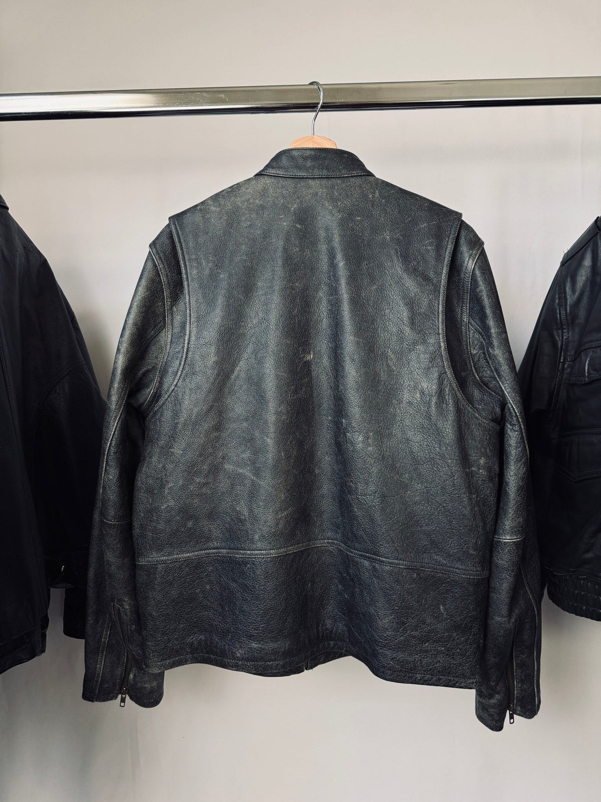 Vintage heavy Cafe racer biker washed leather jacket