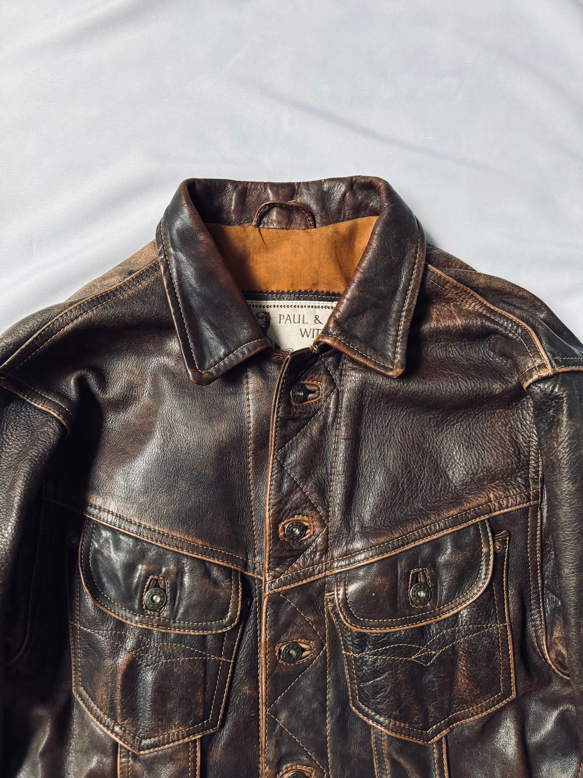 Vintage 80s trucker western cut all-natural patina leather jacket