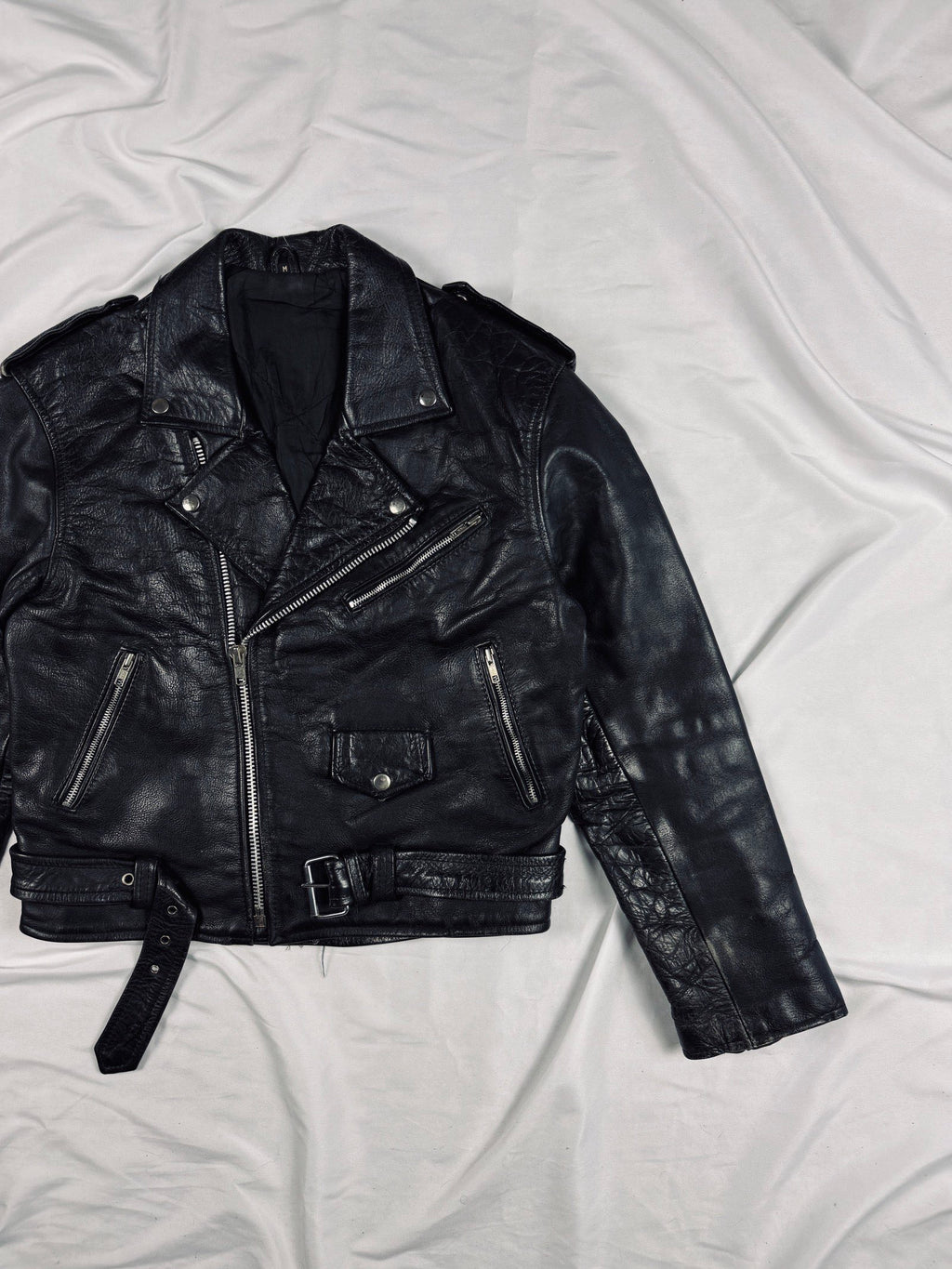heavy 00s classic biker leather jacket
