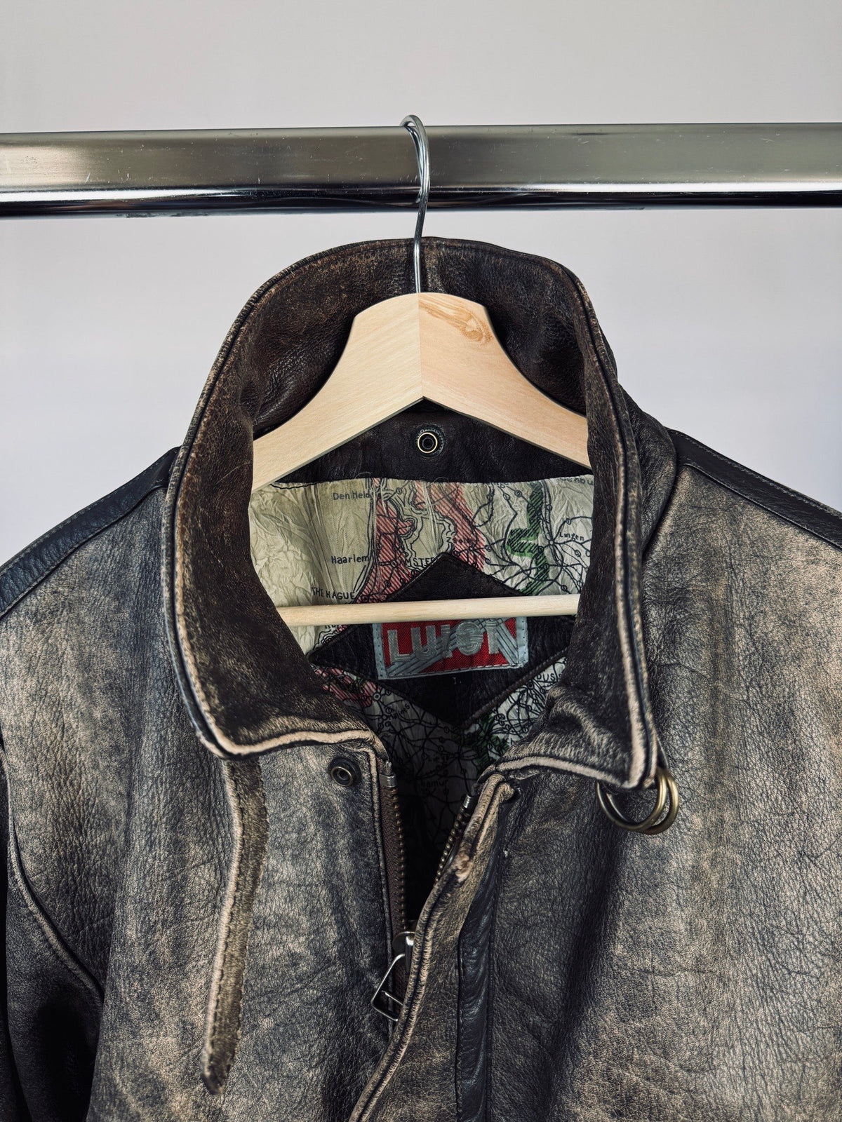 Vintage heavily patina distressed moto jacket