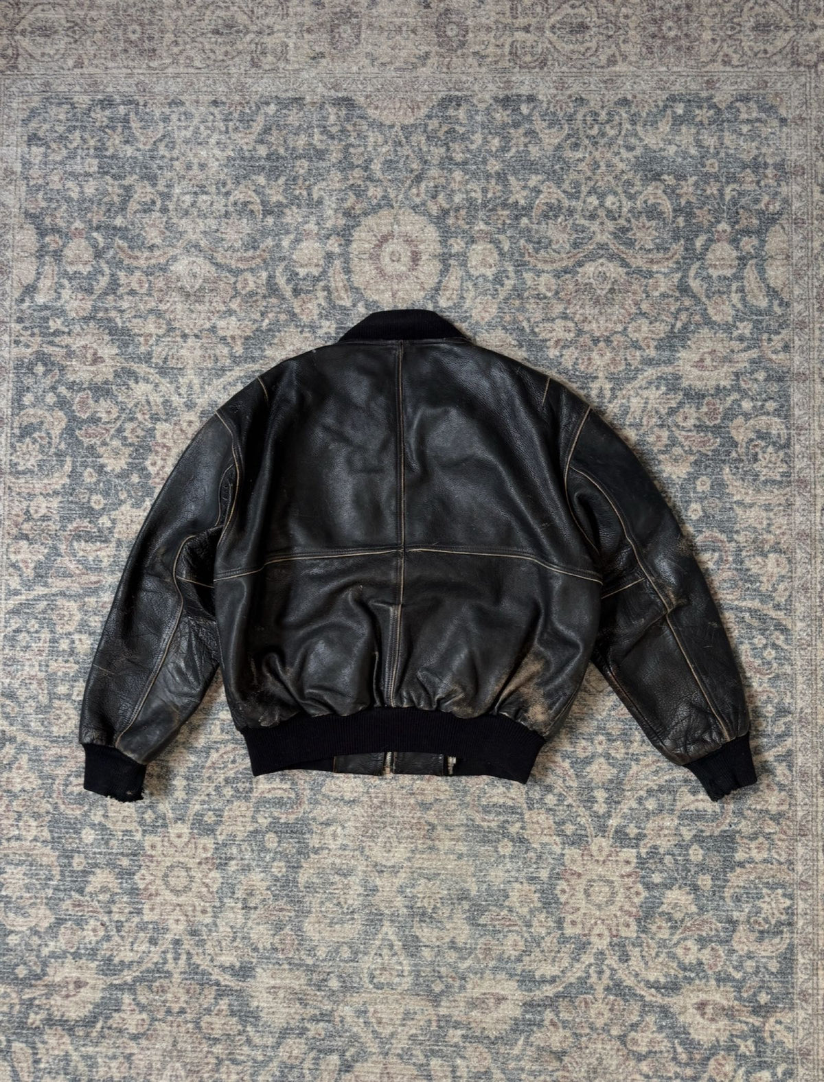 Heavy distressed brown patina leather jacket 90s
