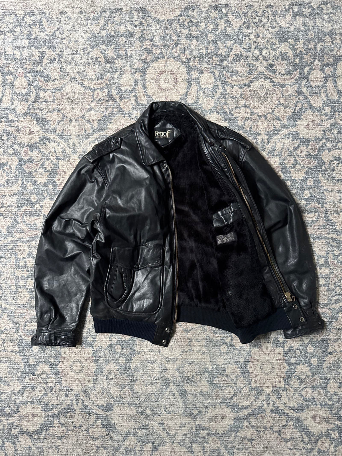 Petroff black a-2 type aviator leather jacket