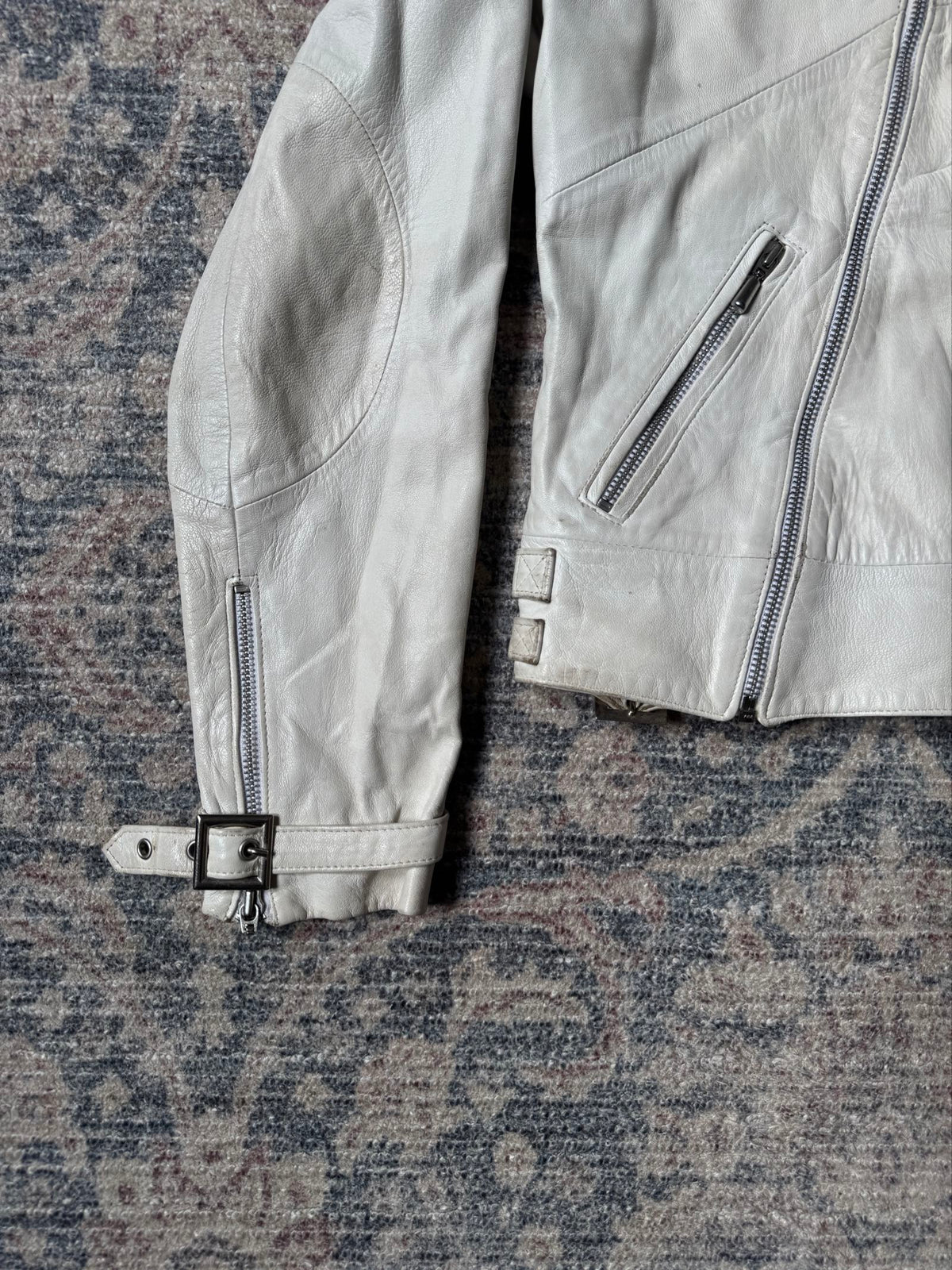 y2k white cropped biker leather jacket