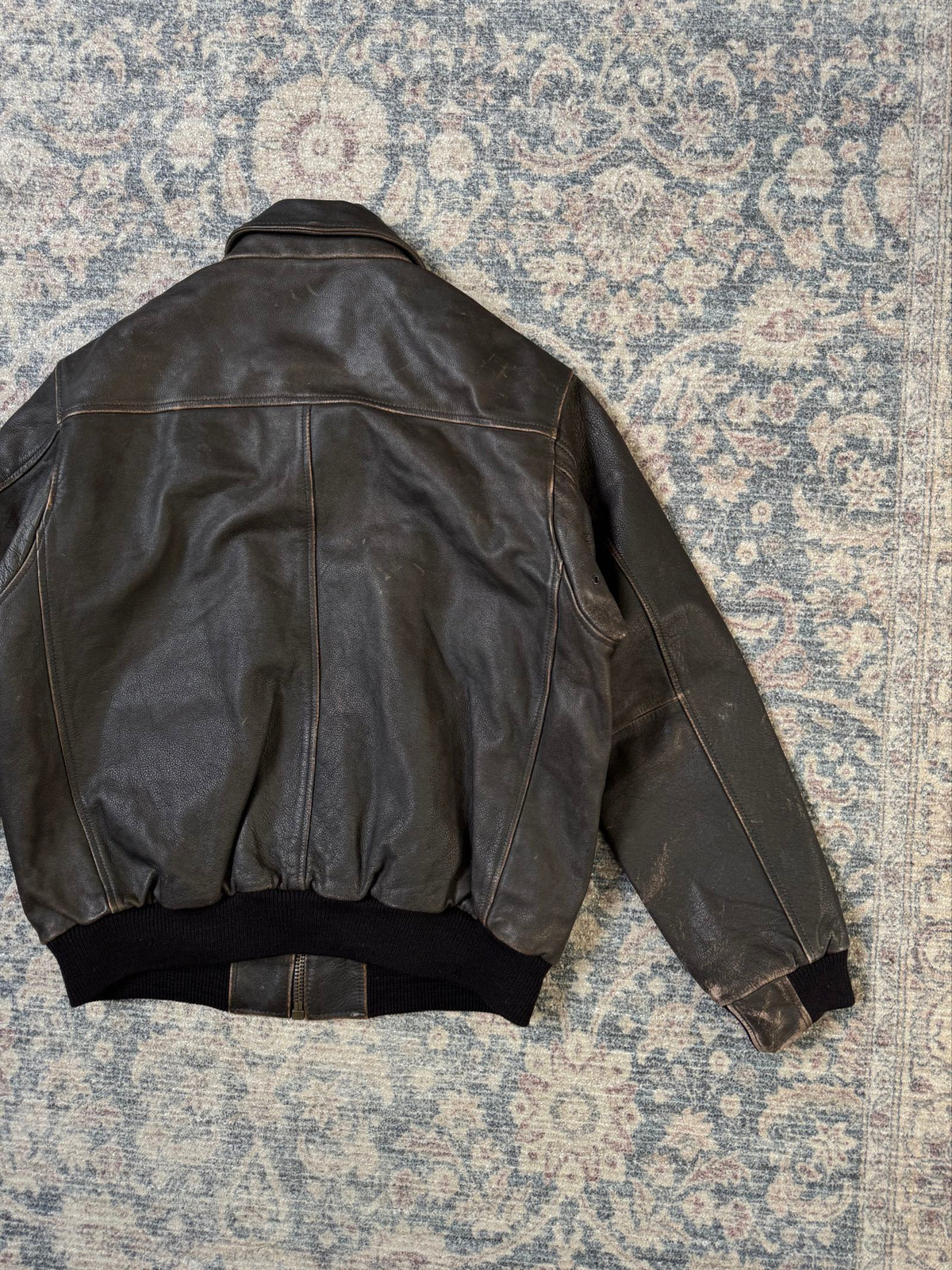 Vintage brown heavy bomber wool & leather jacket