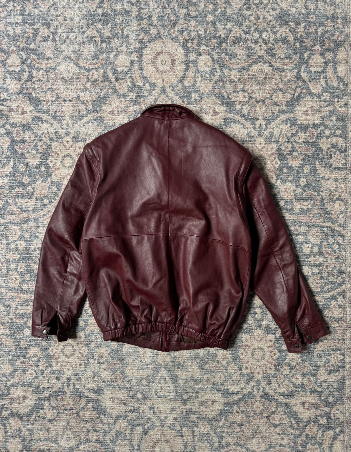 Retro 80s cherry red bomber leather jacket