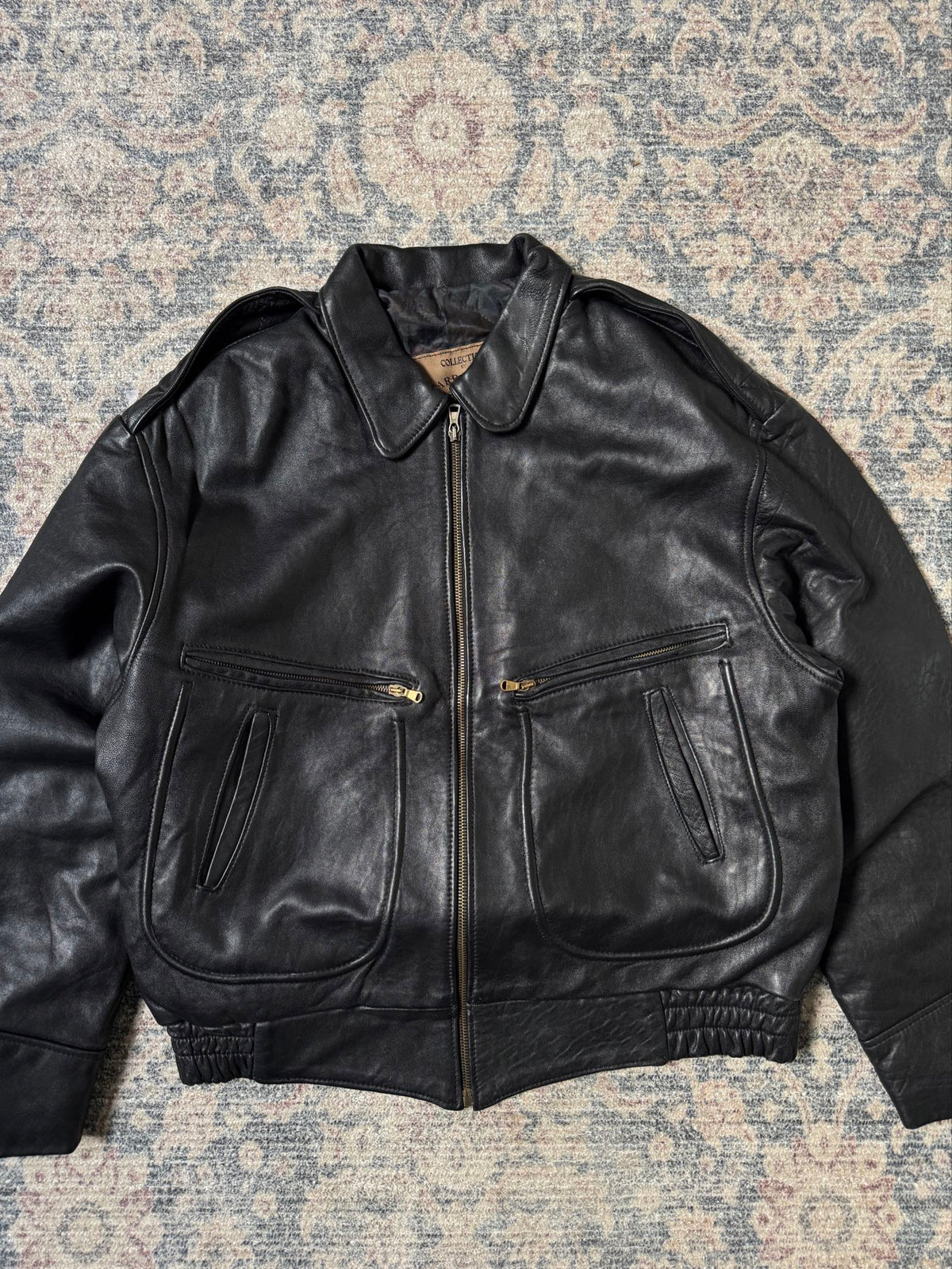 Vintage black A-2 aviator type leather jacket