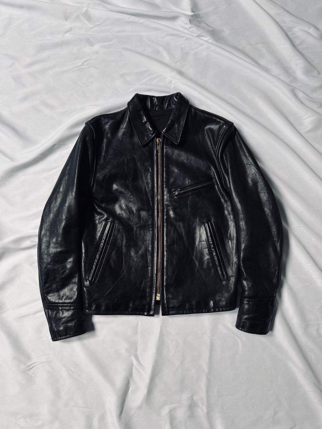 1980' heavy cowhide leather biker leather jacket