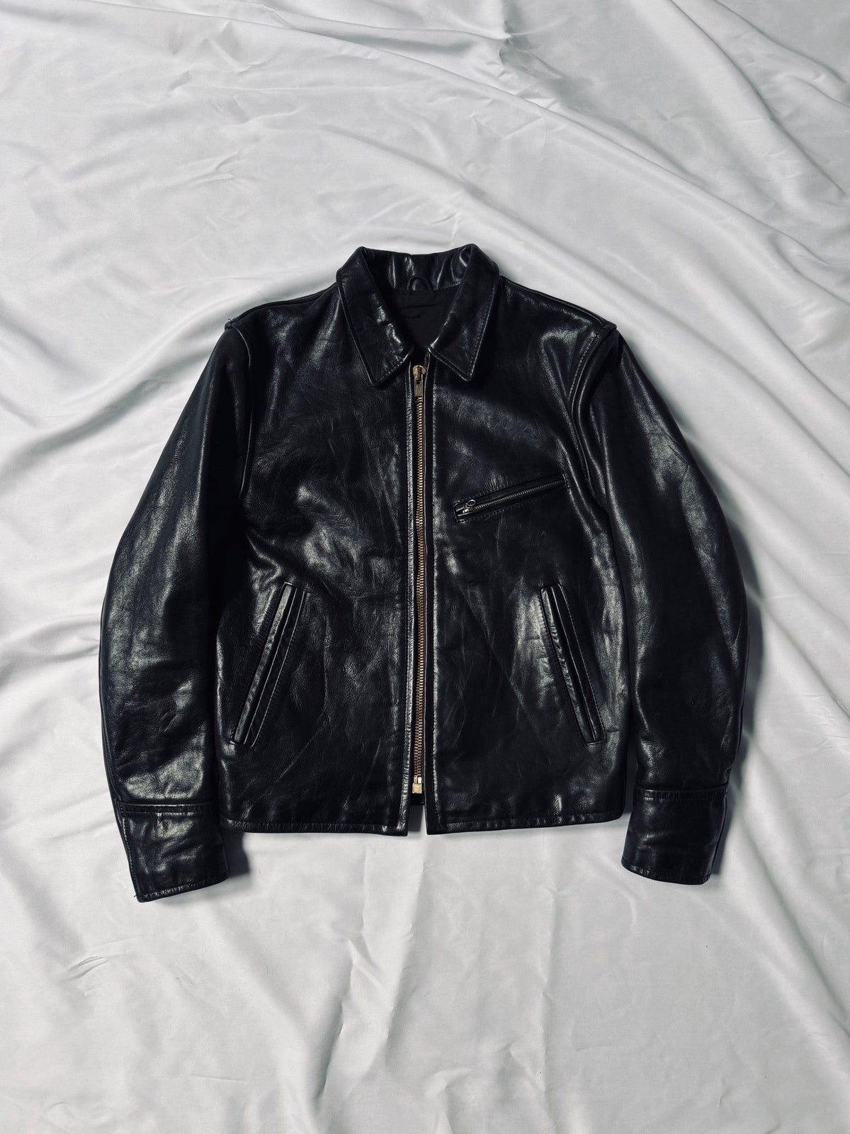1980' heavy cowhide leather biker leather jacket