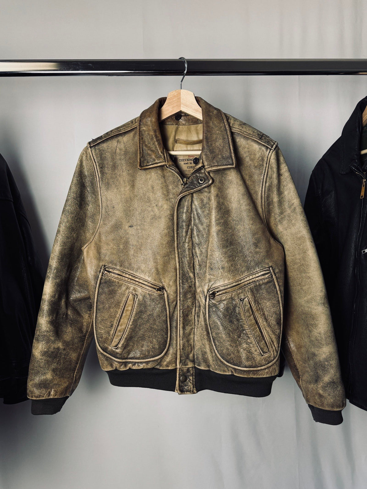 1990' Chevignon Patina Aviator Leather Jacket
