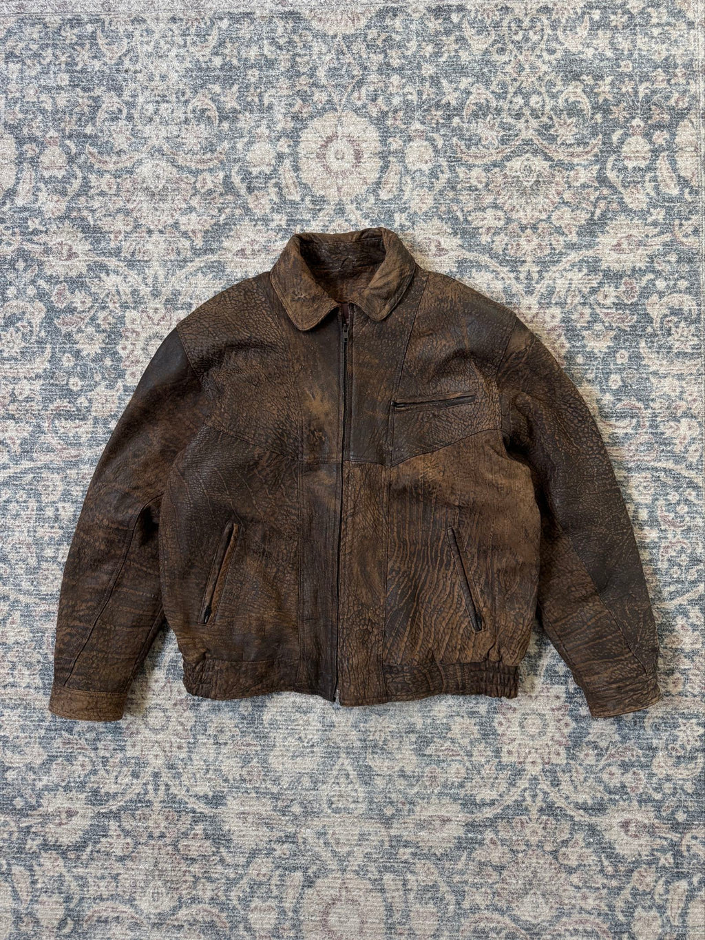 Vintage retro patina bomber leather jacket
