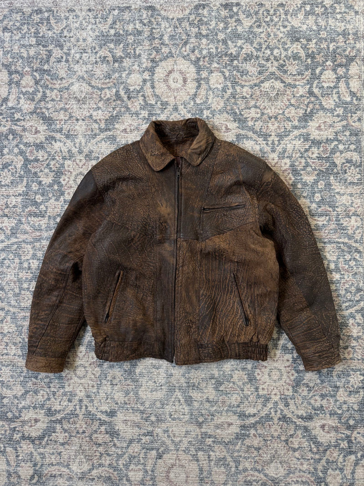 Vintage retro patina bomber leather jacket
