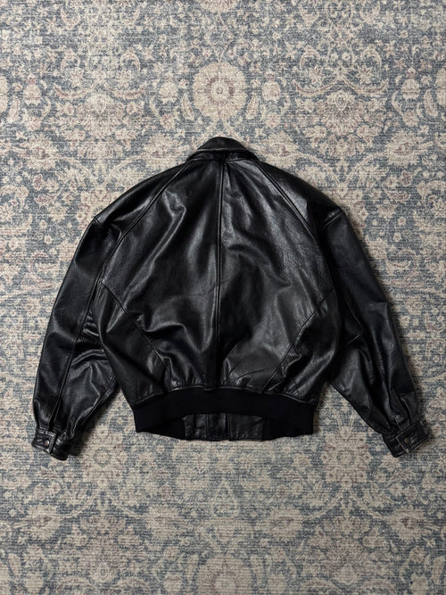 90s black heavy bomber leather jacket
