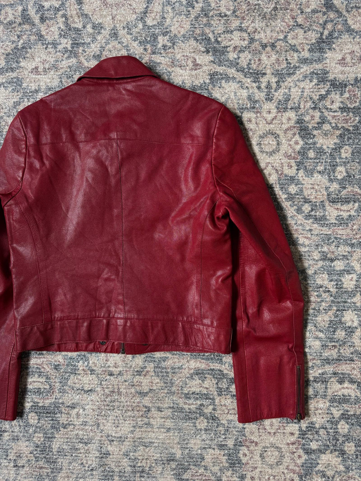 Vintage cherry red biker cropped leather jacket y2k