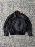 90s black heavy bomber leather jacket