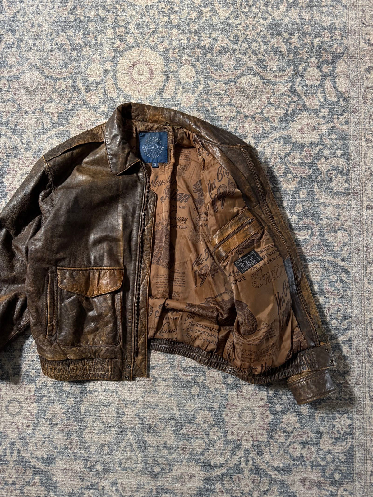 Petroff heavy patina aviator type leather jacket