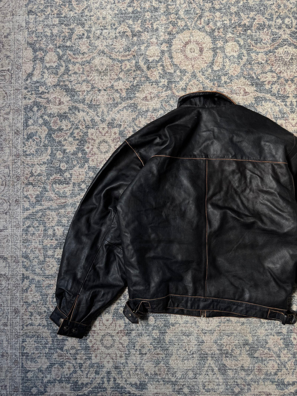 cropped heavy brown leather jacket