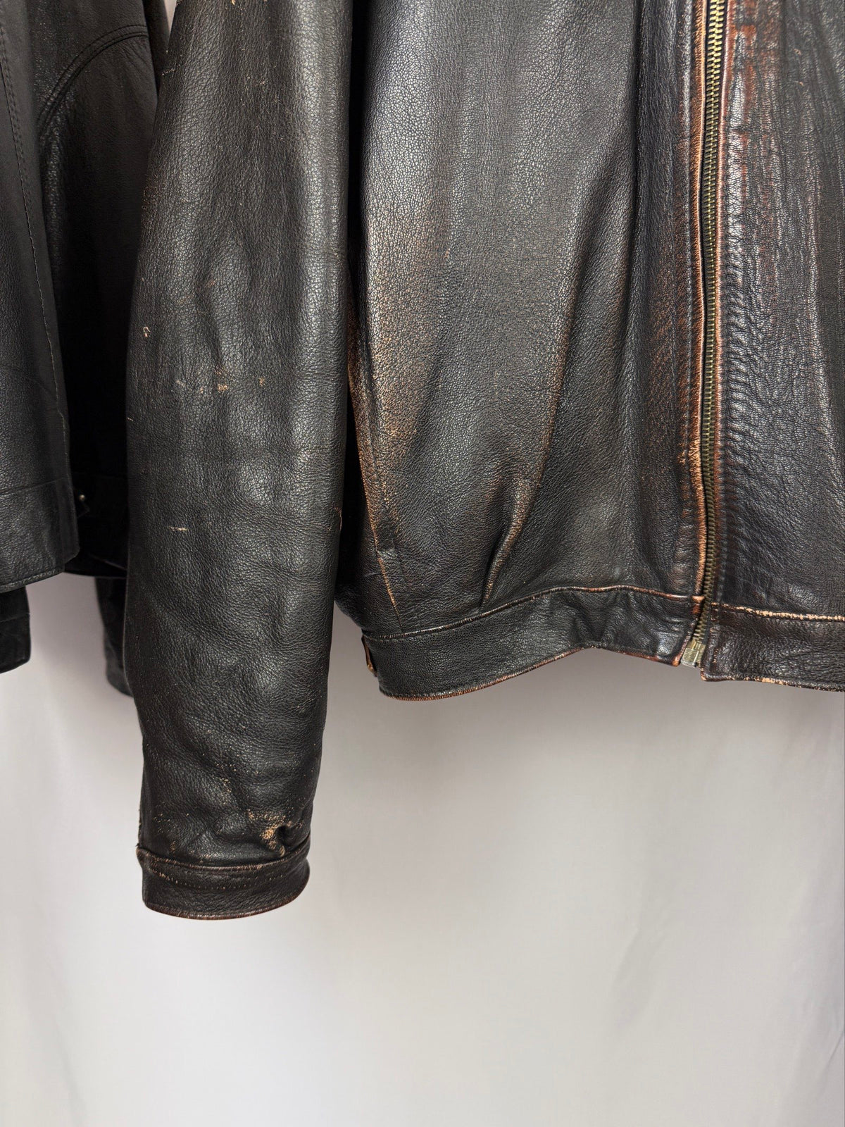 1990' Brown cropped heavy grain leather jacket