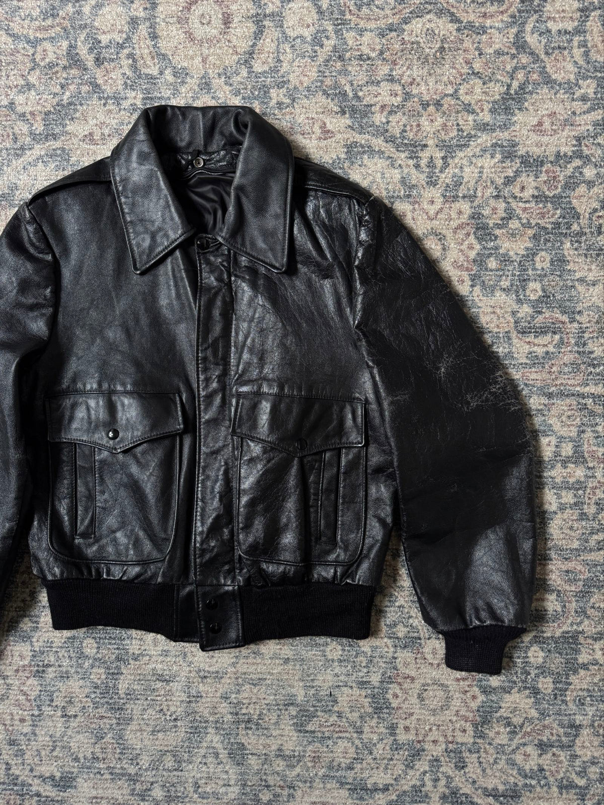 A-2 type black leather jacket cowhide