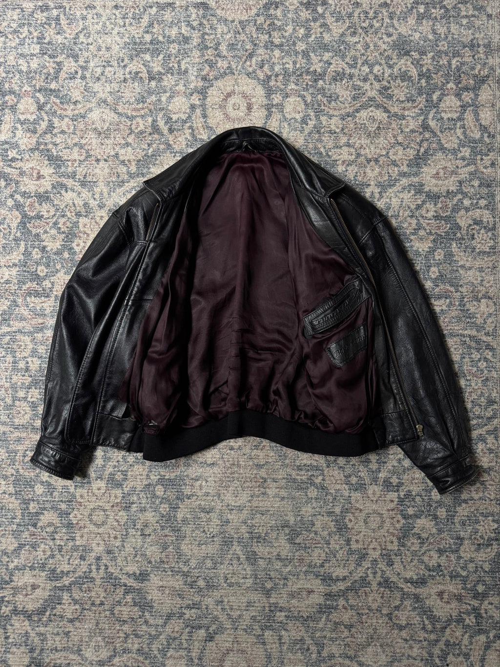 90s black heavy bomber leather jacket