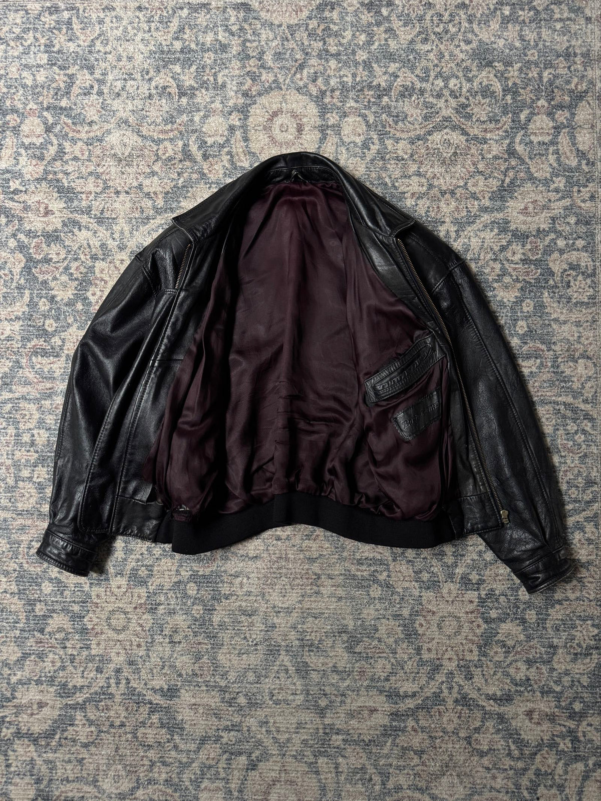 90s black heavy bomber leather jacket
