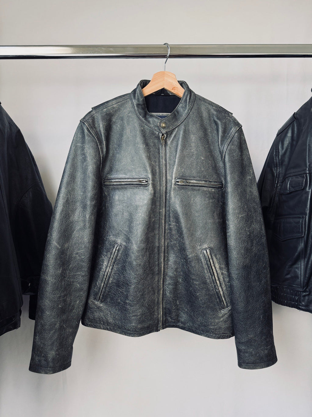 Vintage heavy Cafe racer biker washed leather jacket