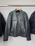 Vintage heavy Cafe racer biker washed leather jacket