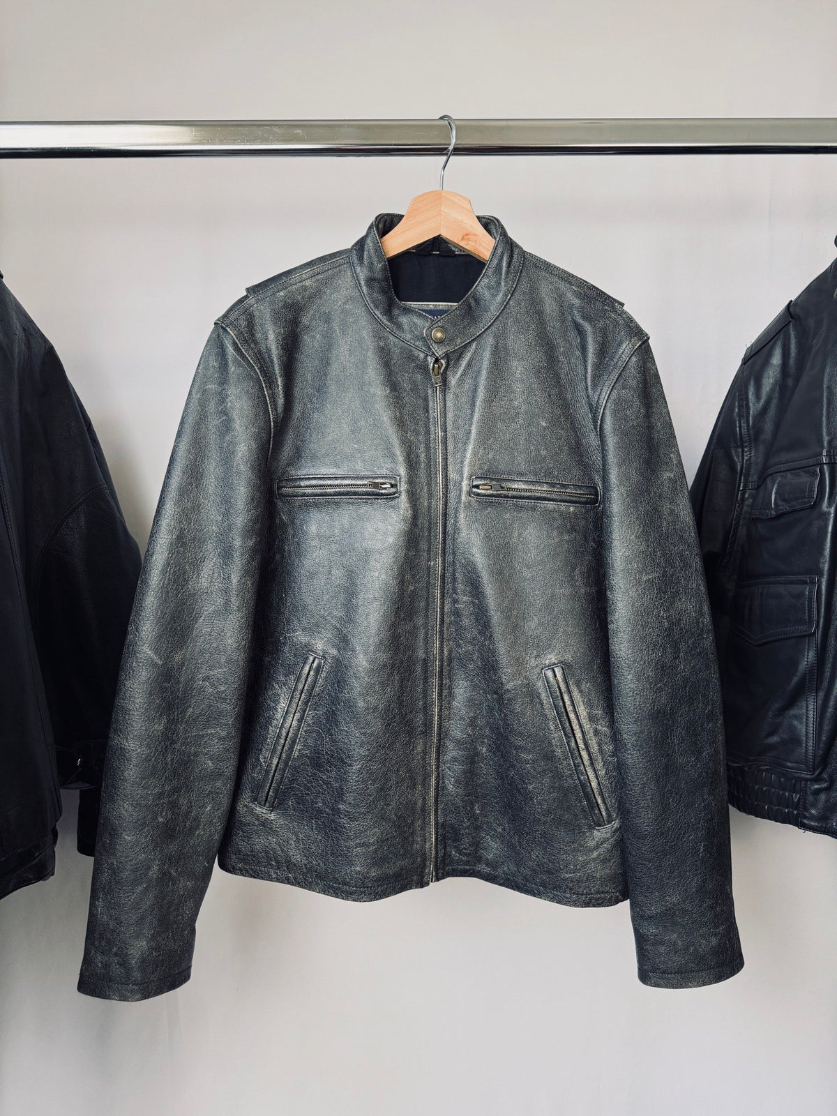 Vintage heavy Cafe racer biker washed leather jacket