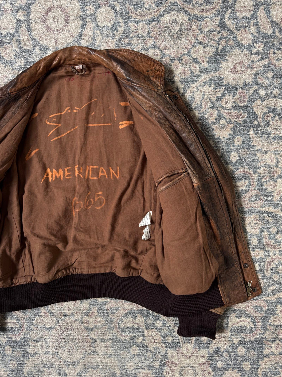 Aviator A-2 Top Gun heavy patina brown leather jacket