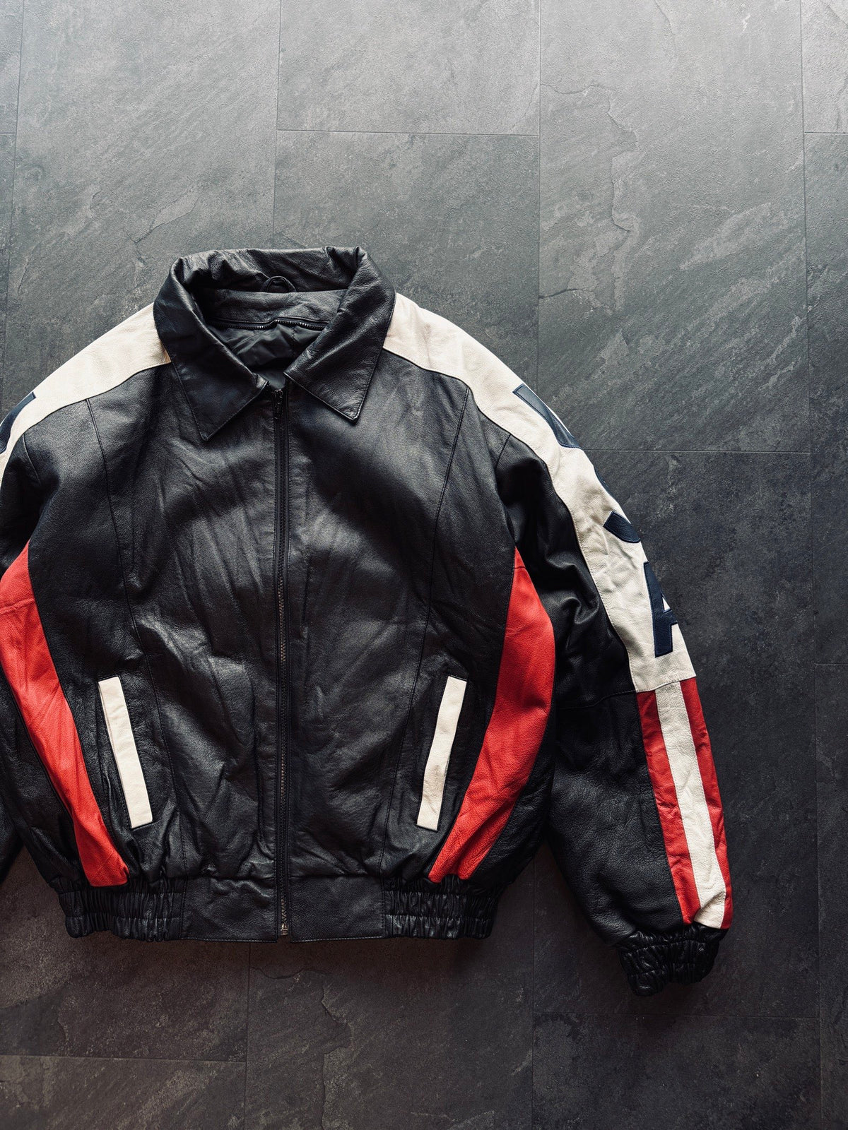 Vintage 90s American flag leather jacket