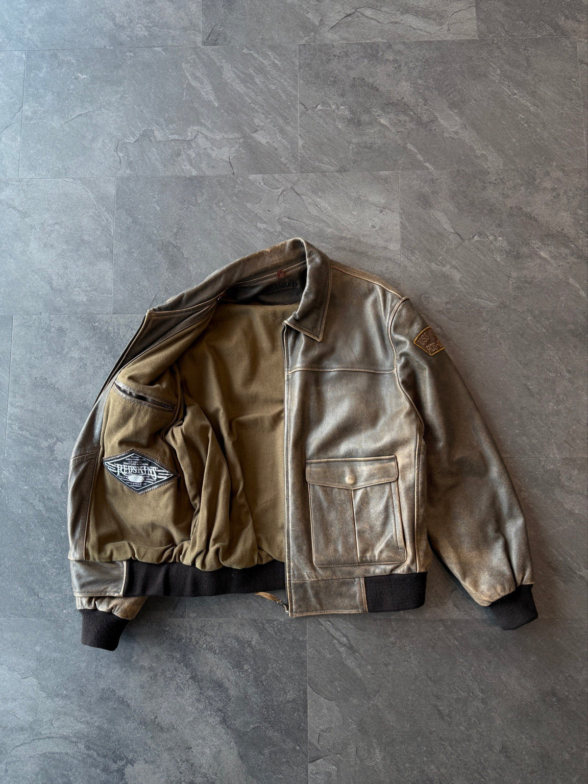 Vintage Redskins Bomber Aviator Leather Jacket
