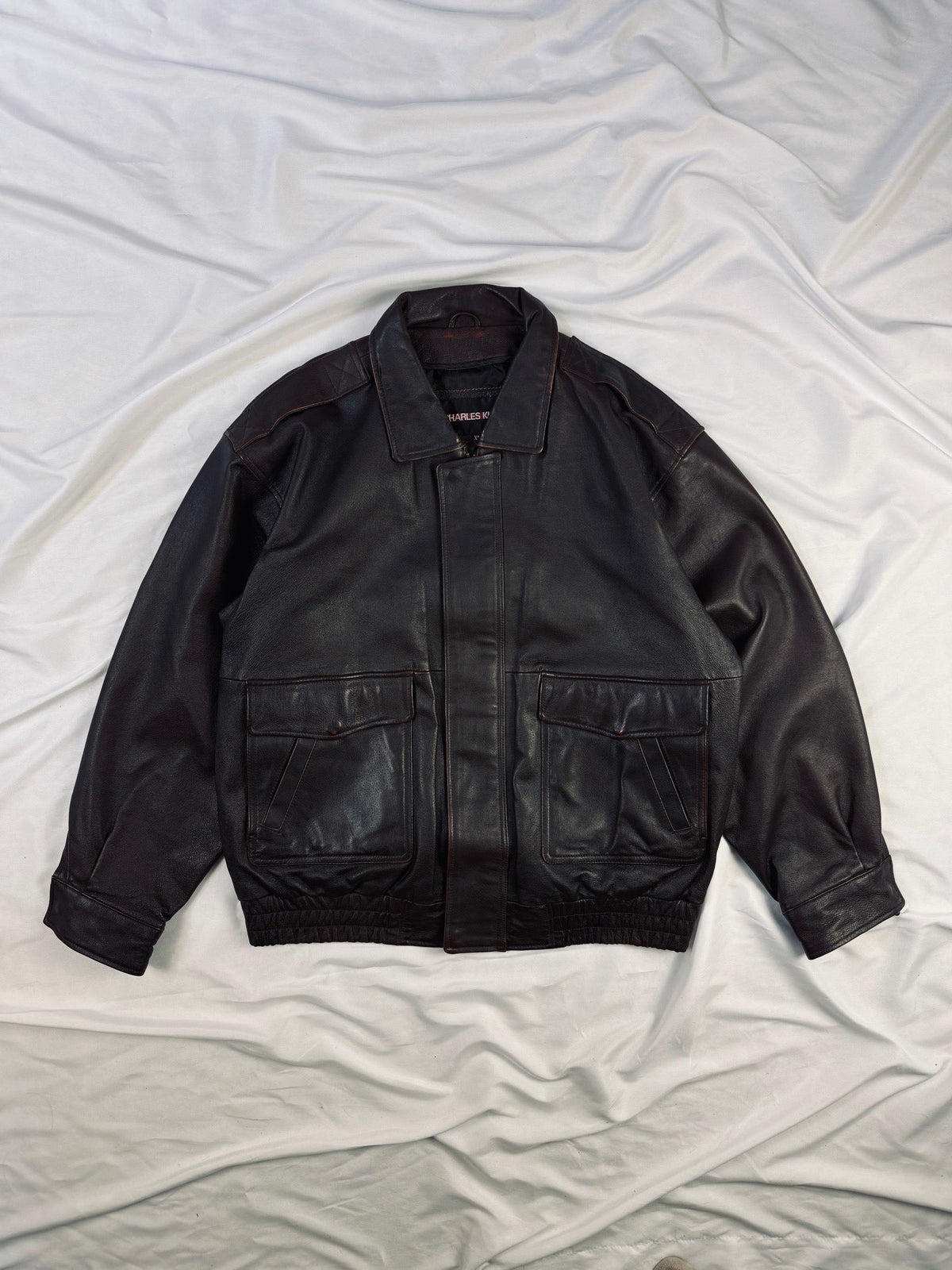 Cherry red heavy bomber leather jacket