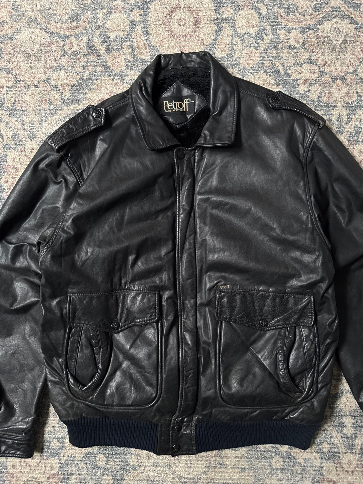 Petroff black a-2 type aviator leather jacket