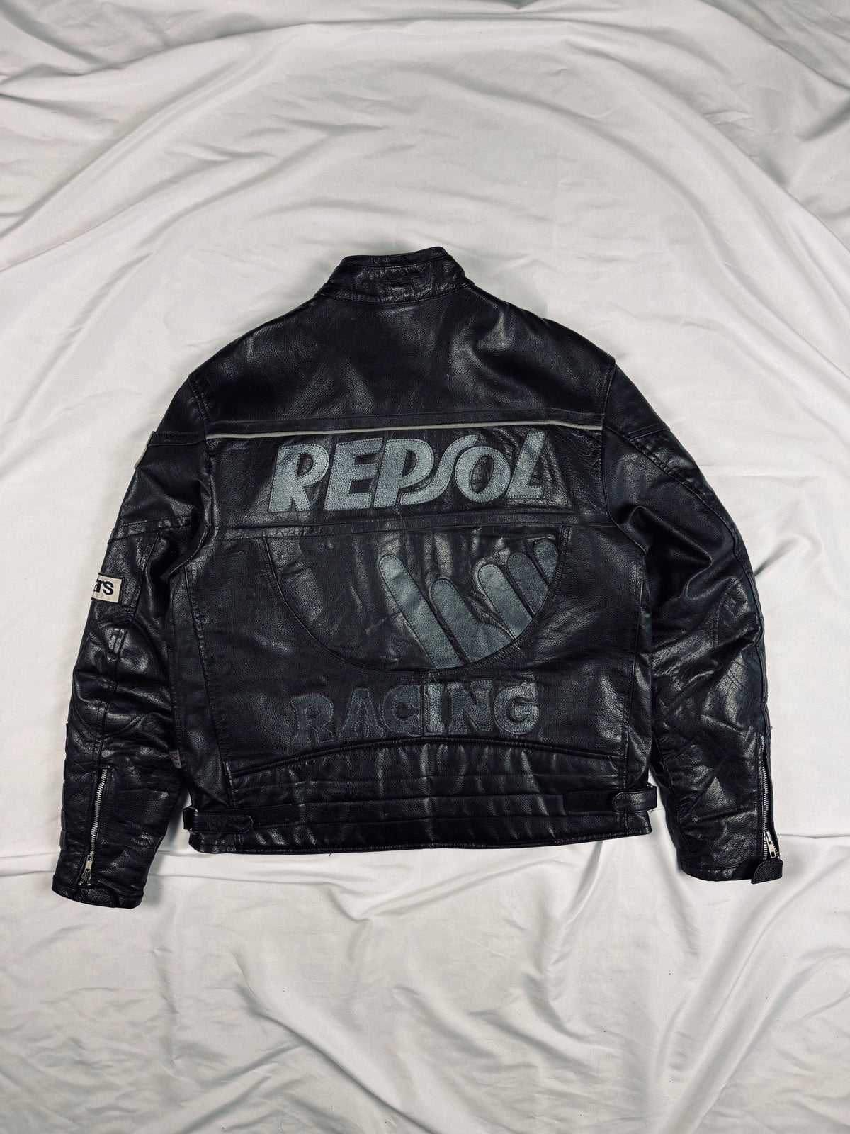 Repsol biker leather heavy jacket all black motorcycle