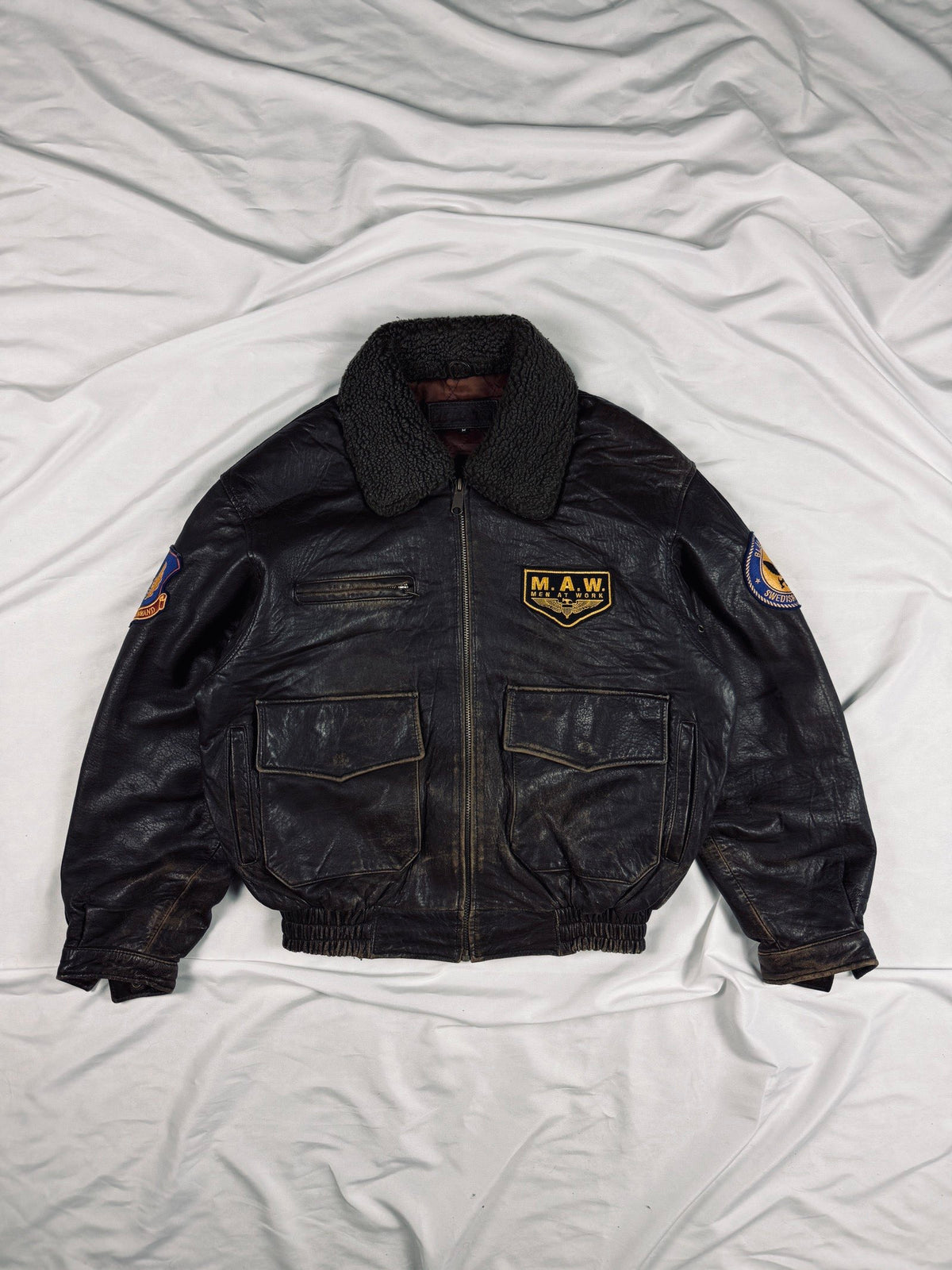 Bomber 00s workwear heavy leather jacket