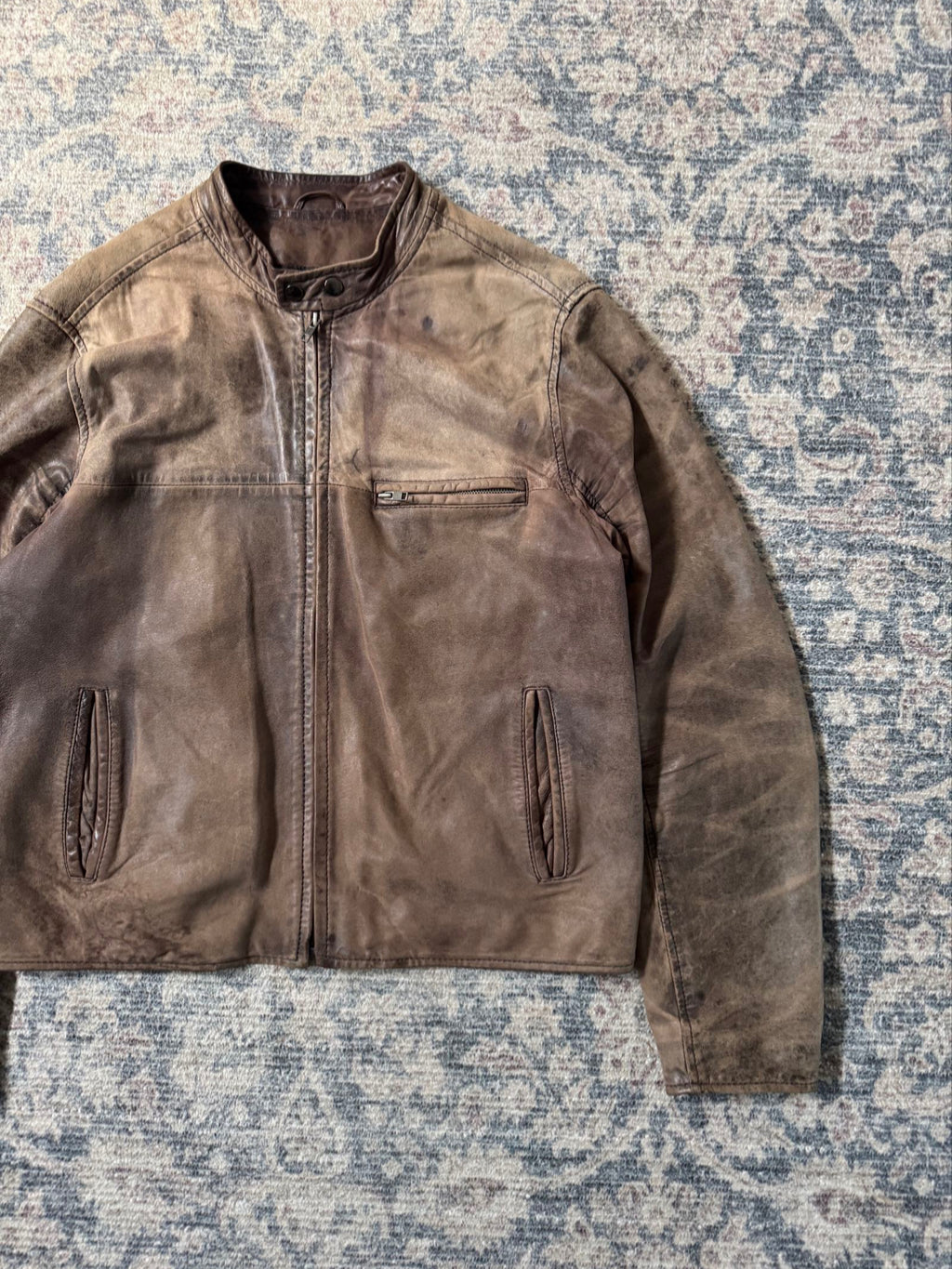Vintage distressed cafe racer leather jacket