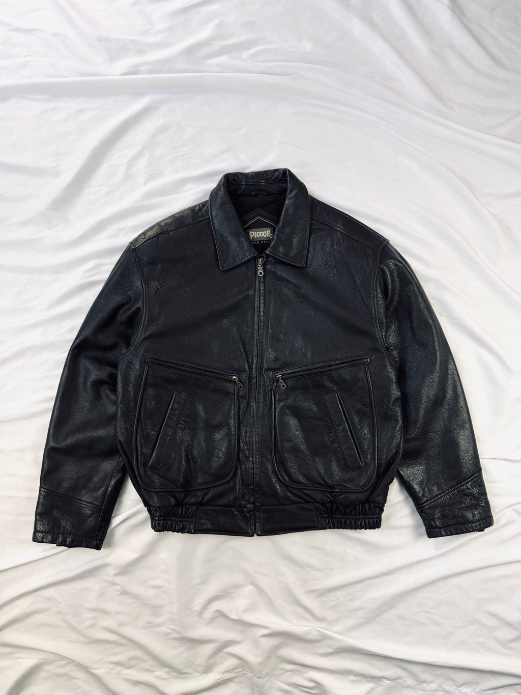 Pidgor bomber black leather jacket heavy grain