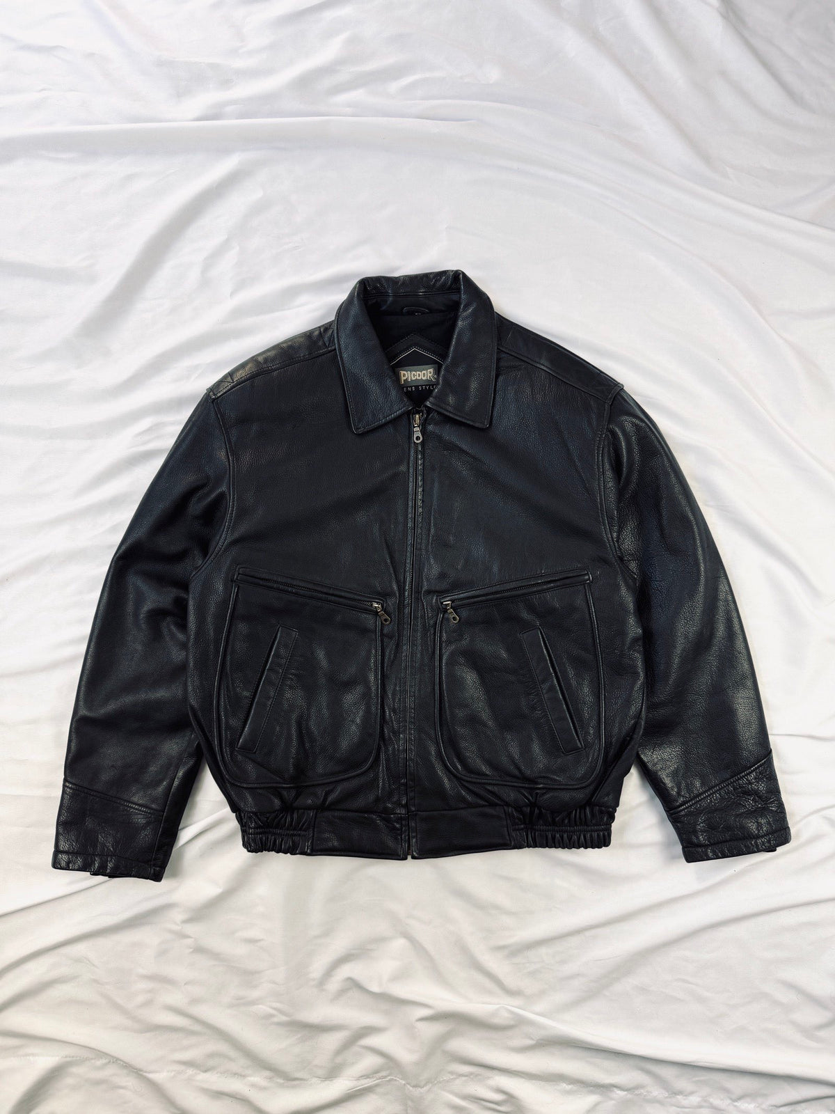 Pidgor bomber black leather jacket heavy grain