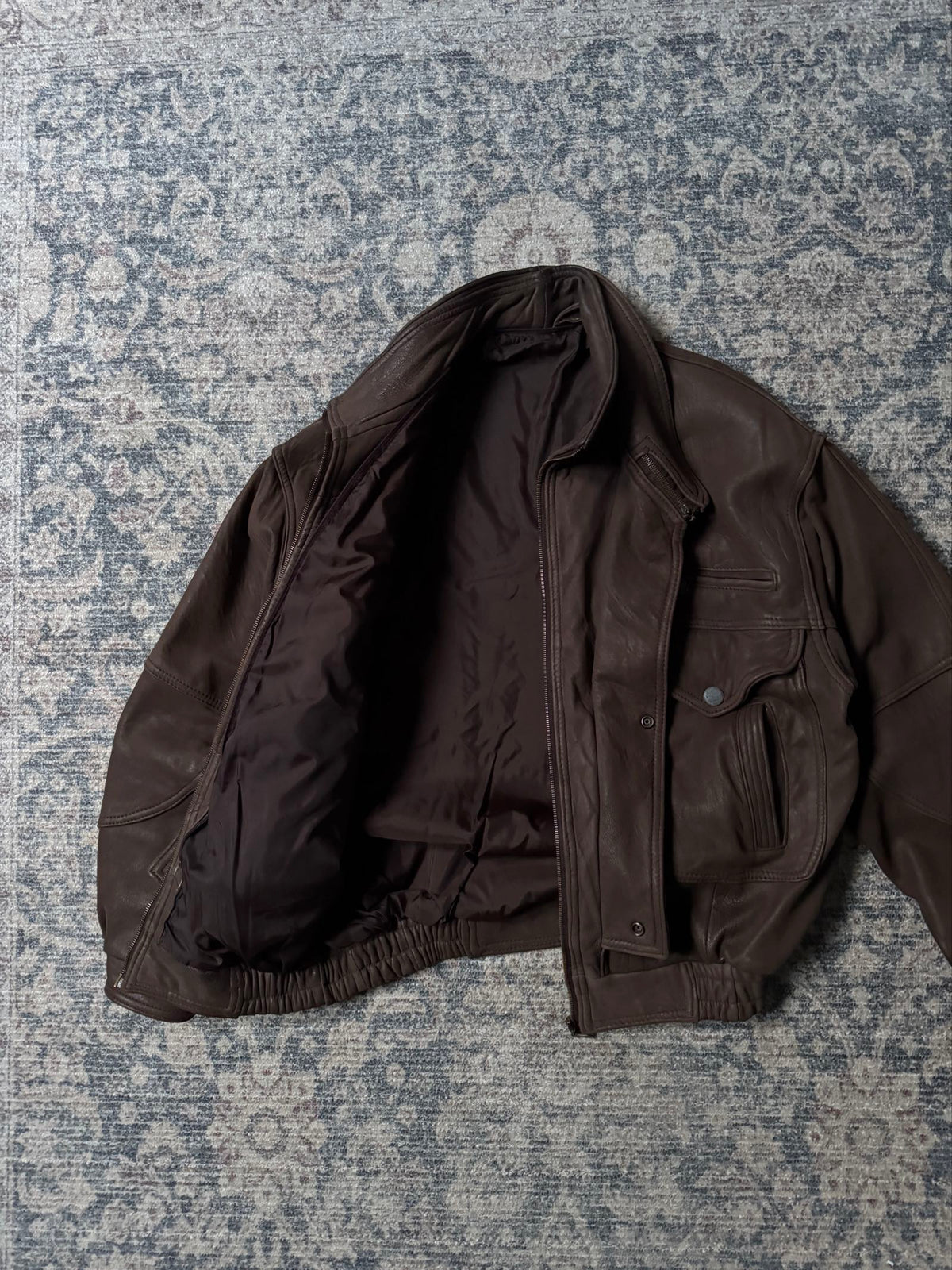 retro heavy brown oversized bomber leather jacket