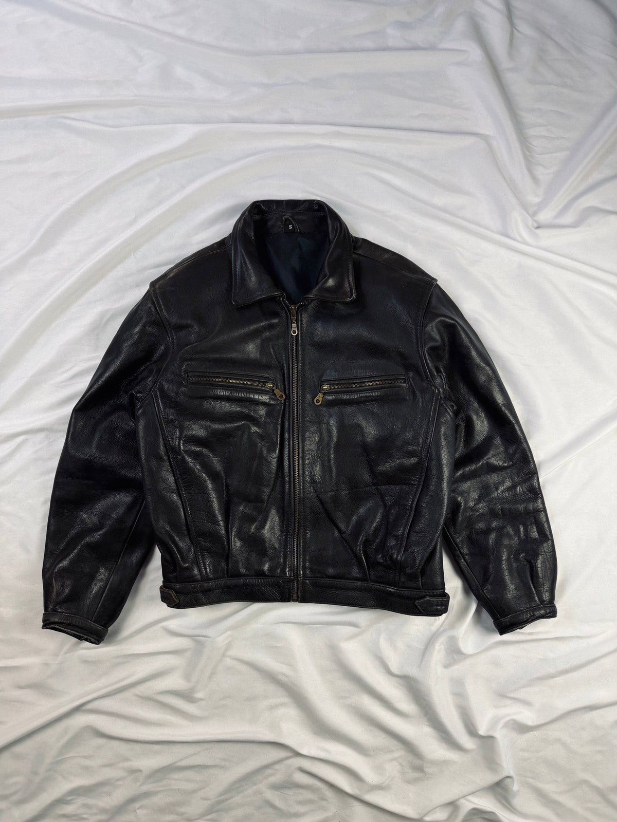1990' Black cropped heavy leather jacket