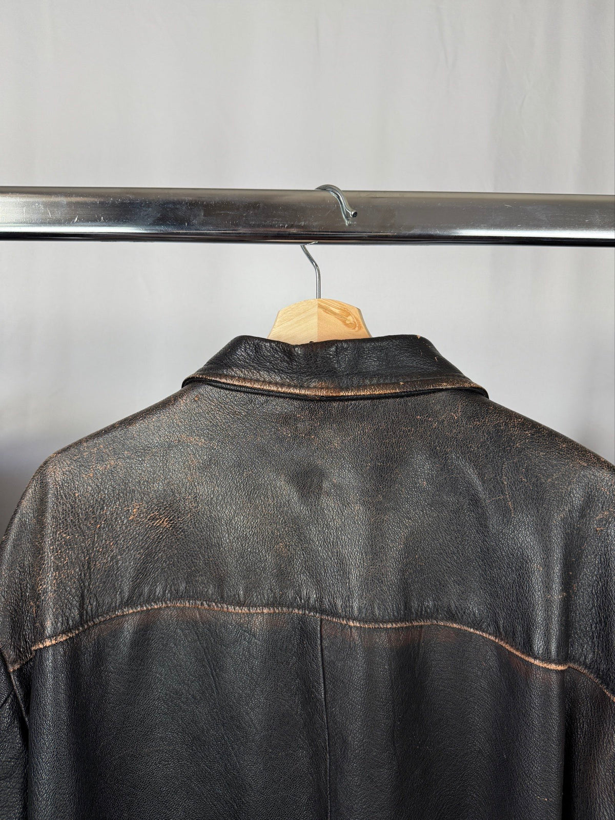 1990' Brown cropped heavy grain leather jacket