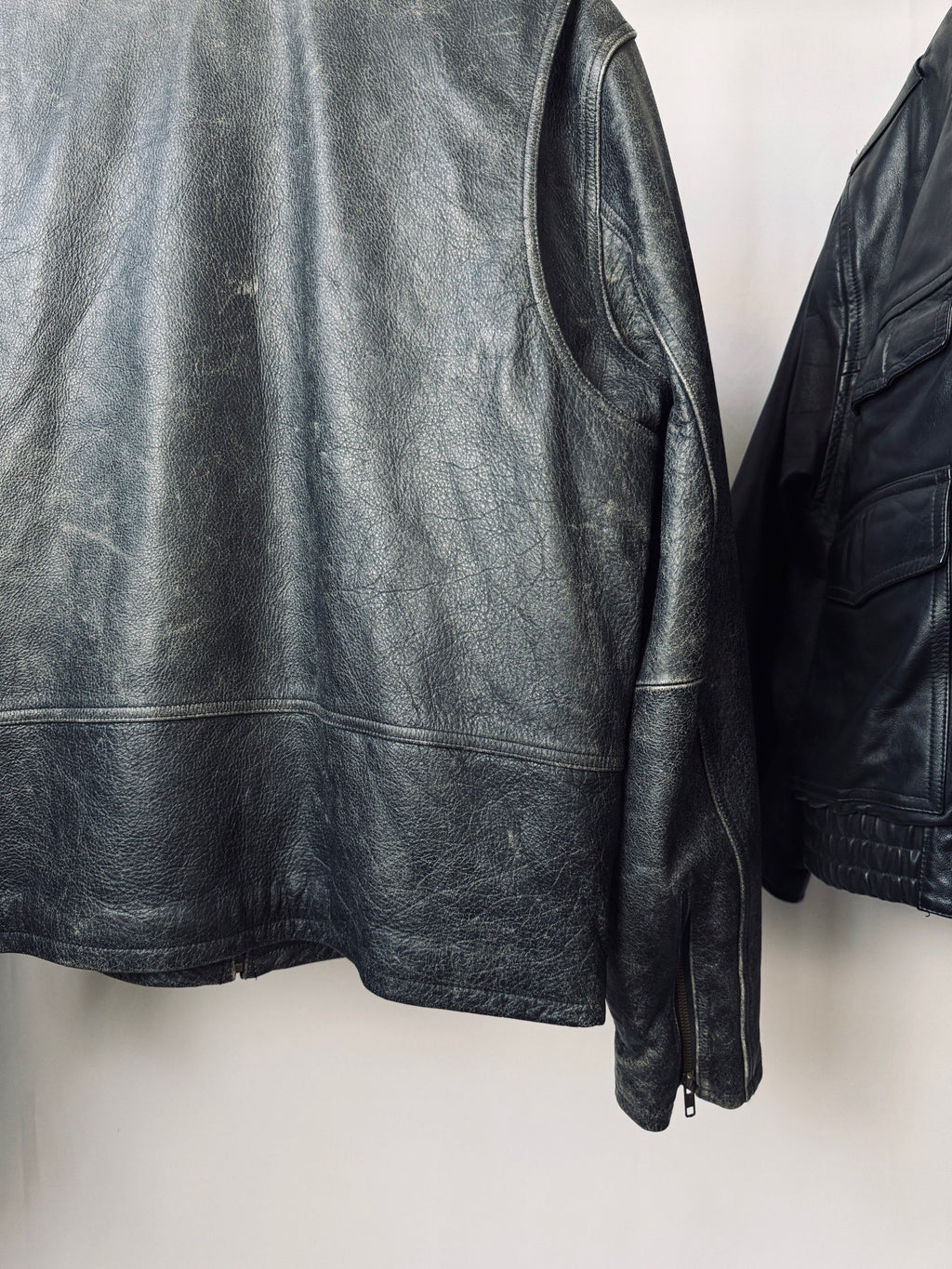 Vintage heavy Cafe racer biker washed leather jacket