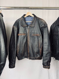 1990' Brown cropped heavy grain leather jacket