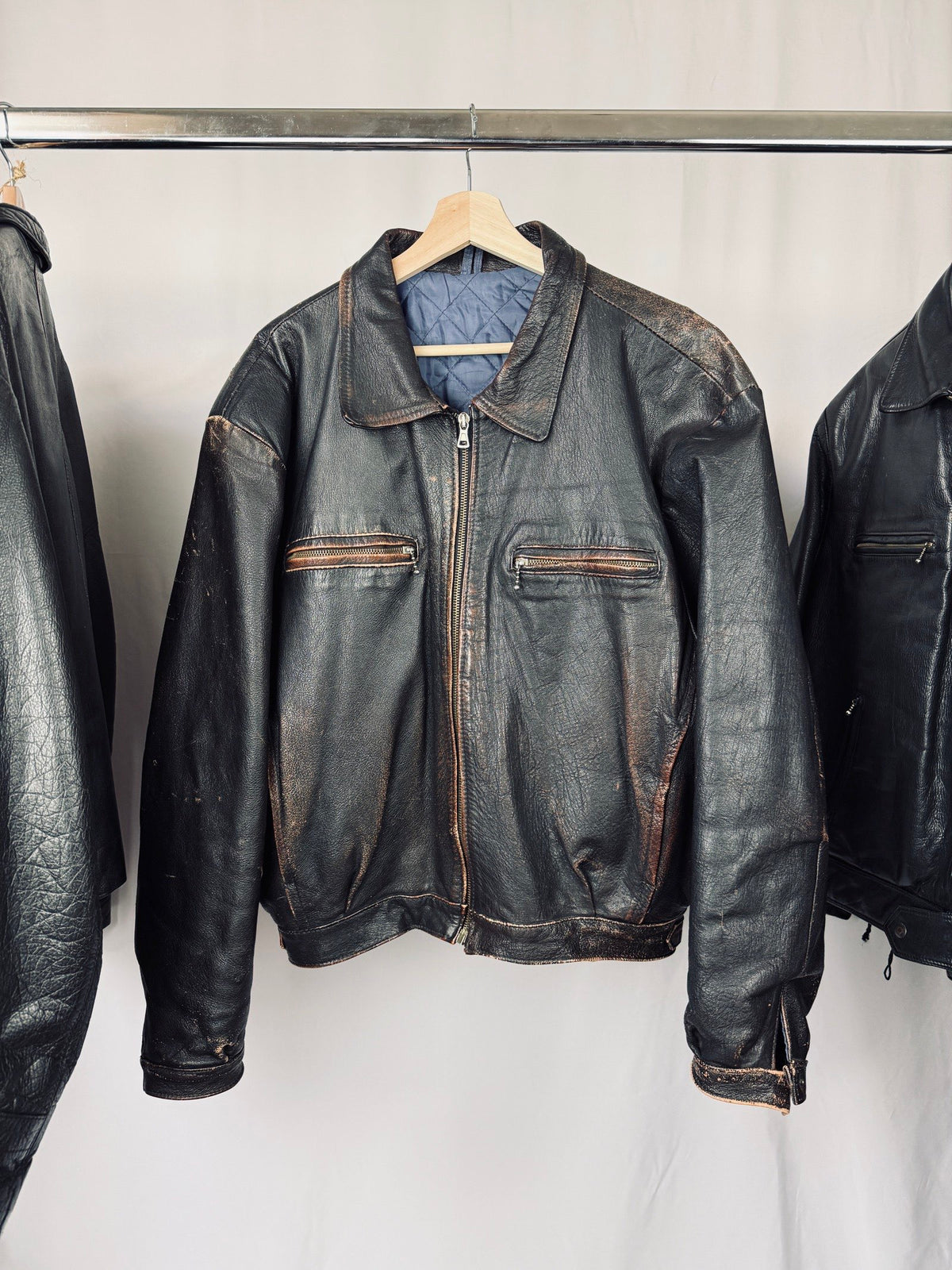 1990' Brown cropped heavy grain leather jacket