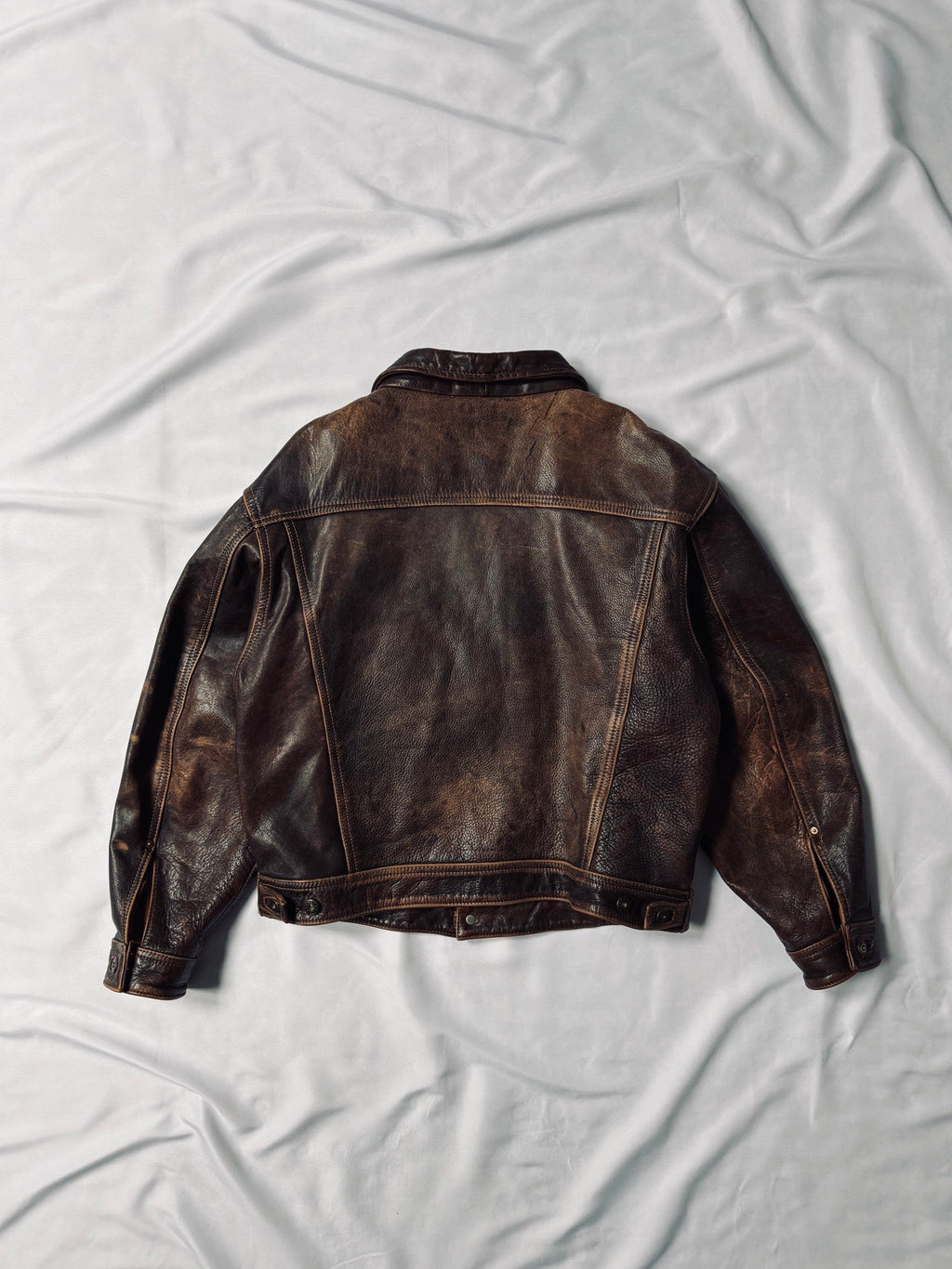 Vintage 80s trucker western cut all-natural patina leather jacket
