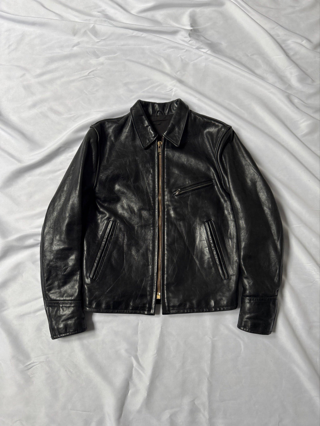 1980' heavy cowhide leather biker leather jacket