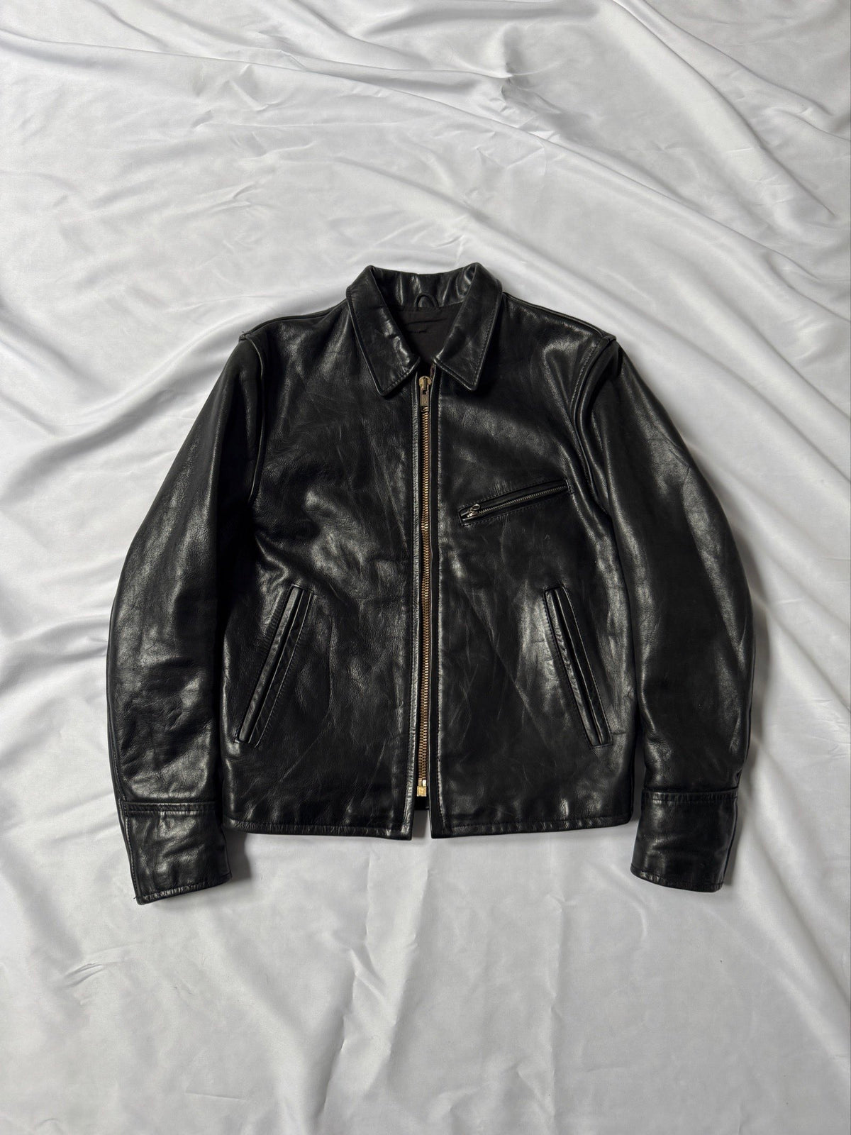 1980' heavy cowhide leather biker leather jacket