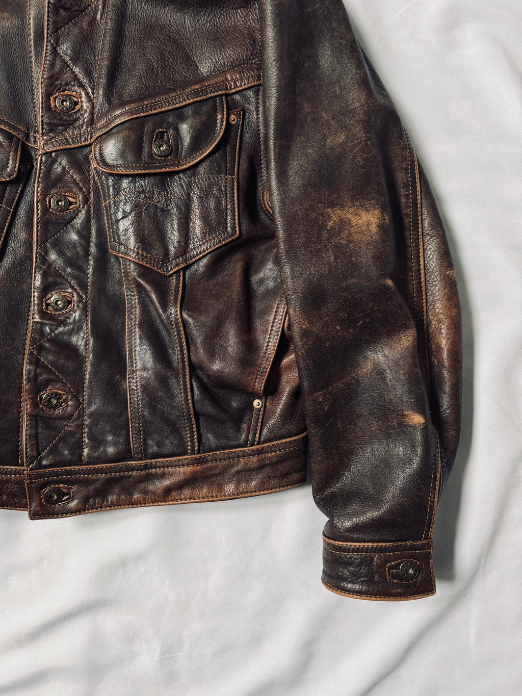 Vintage 80s trucker western cut all-natural patina leather jacket